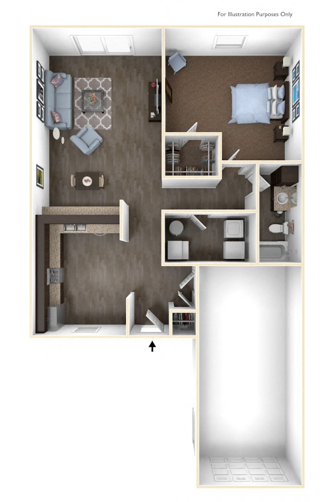 Floor plan for 1 bed, 1 bath, 863 sqft